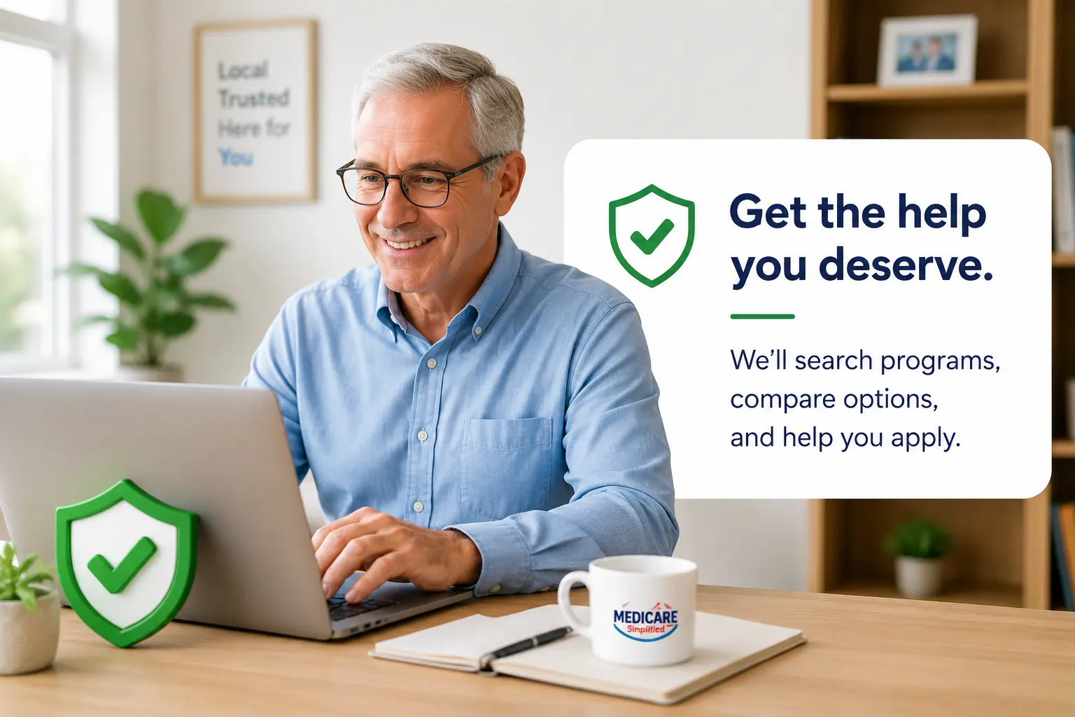 A man reviews what Medicare covers on a tablet at home.